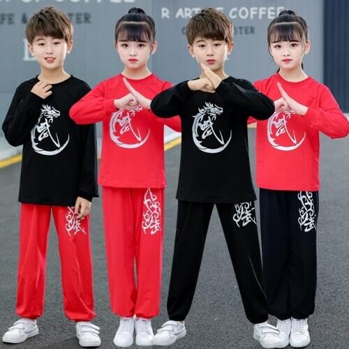 Traditional Chinese Child Tang Suit Short Sleeve Taichi Uniform Cotton Dragon Wushu Clothing Loose Kungfu Shirt outfits