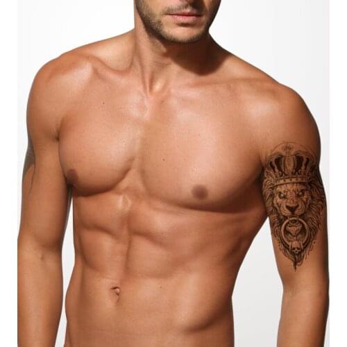 Temporary Tattoo Stickers Black Lion King Crown Skull Totem Design Fake Tattoos Waterproof Tatoos Arm Large Size for Women Men