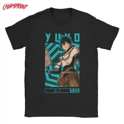 Funny Yuno Black Clover T-Shirt Men Crewneck Pure Cotton T Shirt Anime Manga Short Sleeve Tee Shirt Gift Clothing