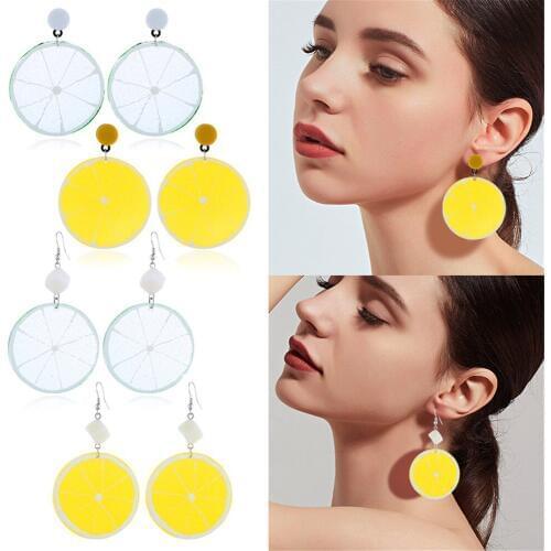 CRLEY 2019 New Harajuku Style Cute Lemon Drop Earrings for Women Girl Sweet Round Lemon Slice Fruit Jewelry Long Earrings