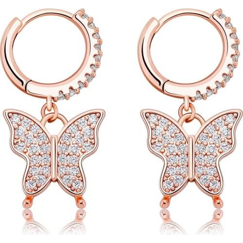 New 9mm Butterfly Womens Earrings Gold Color Iced Out Cubic Zirconia Earrings Hip Hop Fashion Jewelry For Gift