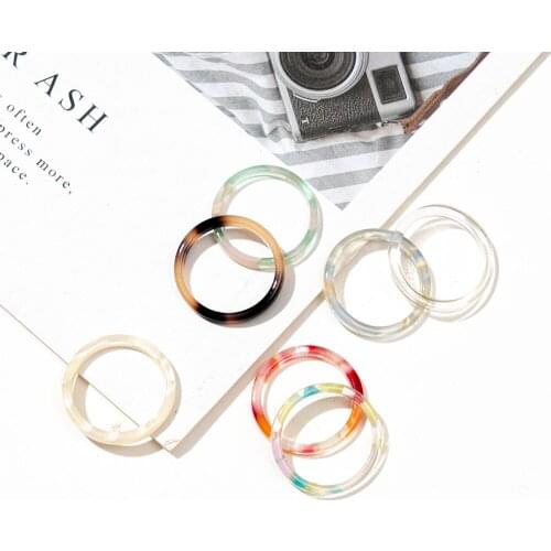 Hot Sale Korean Retro Color Transparent Acetate Ring Transparent Color Plate Ring Girl INS Simple Jewelry