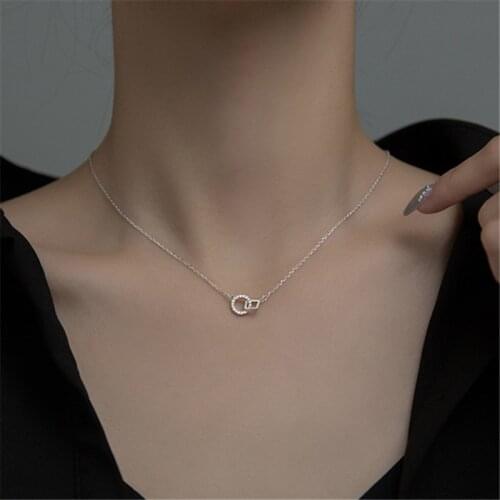 925 Sterling Silver Crystal Geometric Choker Necklace For Women Minimalist Jewelry Cute Accessories DZ125