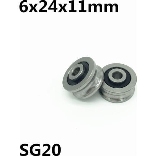 10pcs SG20 U groove bearing 6x24x11 mm double row sealed ball bearing for 8mm linear guide rail SG8RS High quality