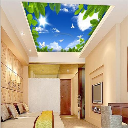 Custom 3d ceiling murals wallpaper Blue sky green leaves 3d wallpaper for ceiling for living room non-woven ceiling murals