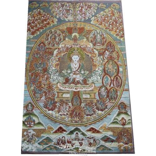 36 inch Tibet Silk embroidery gold silk embroidery,The gods worship Buddha Thangka Paintings Mural