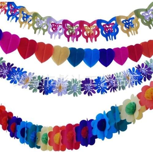 4Pcs Colorful Paper Garland for Wedding Room Decoration Shopping Mall Birthday Party Supplies Creative Paper Pull Flowers
