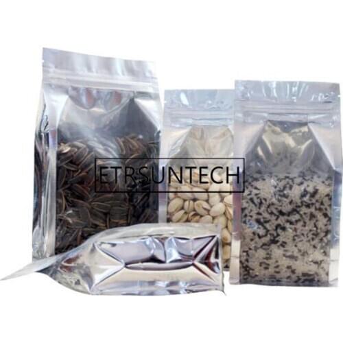 500pcs Silver Doypack Self Seal Aluminum Foil Bags Clear Plastic Mylar Foil Bag Food Coffee Tea Storage Stand Up