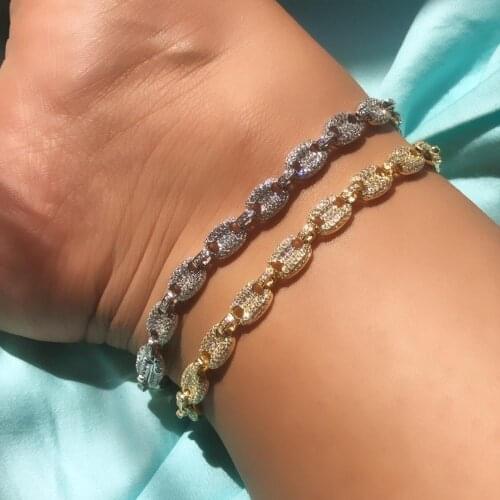 8MM micro pave cz pig snout charm iced out bling coffee beads link chain Anklet ice women foot chains