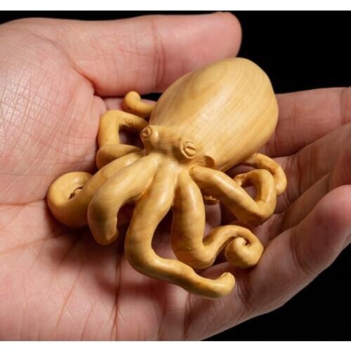 8mm Octopus Statue Boxwood Animal Sculpture Home Decor Wall Decoration Collection Wood statue Feng Shui Pendant Sculpture