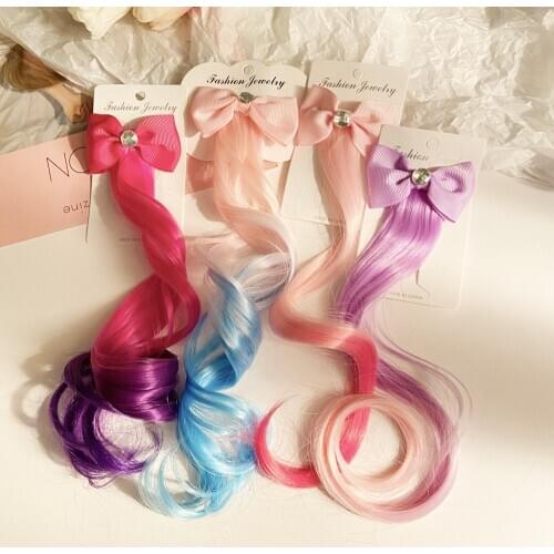 Bow Colorful Gradient Wig Pin Childrens Headdress Wig Braid Girls Hairpin Head Flower Clip Ponytail Clip