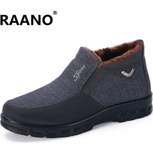 38-48 Plush Men Winter Snow Boots Warm Fur Inside Casual Ankle Boots Men Slip-on Loafer Antiskid Bottom Cotton Shoes for Father
