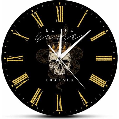 Be The Game Changer Inspirational Quote Snake With Skull Printed Acrylic Wall Clock Skeleton Lover Gift Roman Numeral Wall Watch