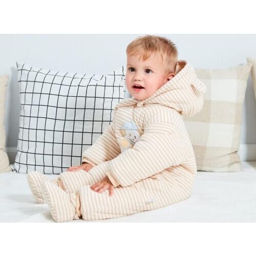 FEERIJT Baby Winter Clothes Thick Cotton One-piece Suit Wrap Foot Hooded Newborn Baby Clothing 2019 Rompers for Baby Boys Girls