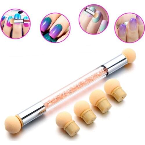 Dual-ended Nail Brush UV Gel Painting Nail Gradient Brush Art Sponge Puff Pen With Four Puffs Manicure Salon Tools