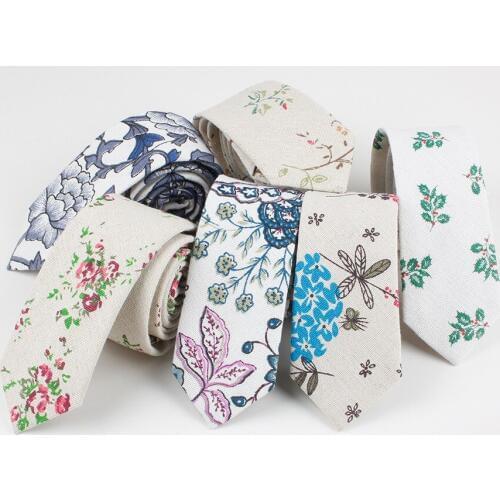 Fashion Mens Neck Tie Linen Skinny Tie for Men Wedding Party Print Neckties Casual Men Neckwear Star Male Cat Butterfly Ties