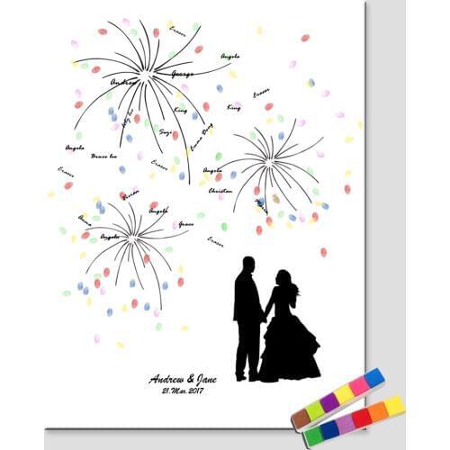 HAOCHU Personalized Names Date Couple And Fireworks Wedding Gift Fingerprint Sign Guestbook Wedding Decoration Wedding Poster