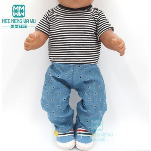 Doll clothes fits 43-45cm American doll and toy new born doll accessories striped T-shirt jeans Girls Toys Generation