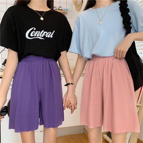 High Quality Shorts Women Straight Wide Leg High Waist Korea Girls Harajuku Cute Short Pants 2021 Summer Full Plus Size Elastic