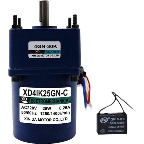 25W 220V AC Geared Reducer Motor Low Speed CW CCW Single Phase Induction Motor