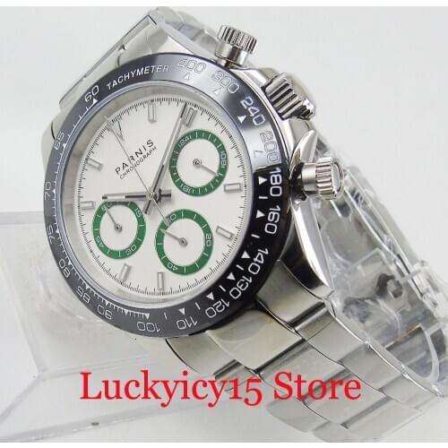 PARNIS Luxury Quartz Men Watch 39mm Polished Case Chronograph 24 Hours Sapphire Glass Mental Strap