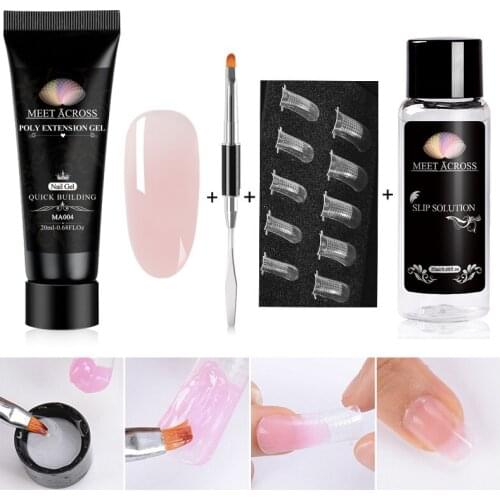 MEET ACROSS Poly UV Gel Nail Kit 20ml Quick Building Poly Nail Extensions Gel Nail Polish Acrylic Gel Polish Nail Art Set