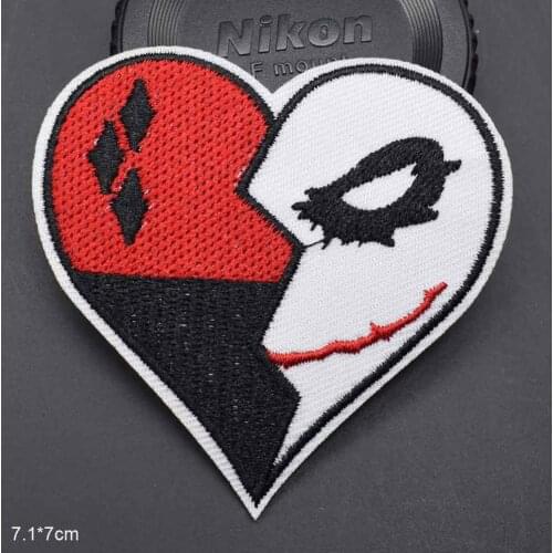 Heart Shape Scary Halloween Joker Clown Comedy Iron on Embroidered Cloth Clothes Patch For Clothing Girls Boys