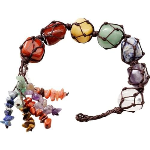 Natural Crystal Stone Car Hanging Yoga Energy Stone Hand Woven Ornament Seven Chakra Trailer Home Furnishings,Car Hanger