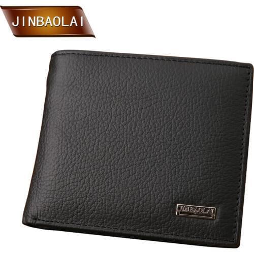 JINBAOLAI Short Men wallets With Genuine Leather Casual Soild Man Wallet Brand Male Black Coin Pocket ID Card Holder Purse