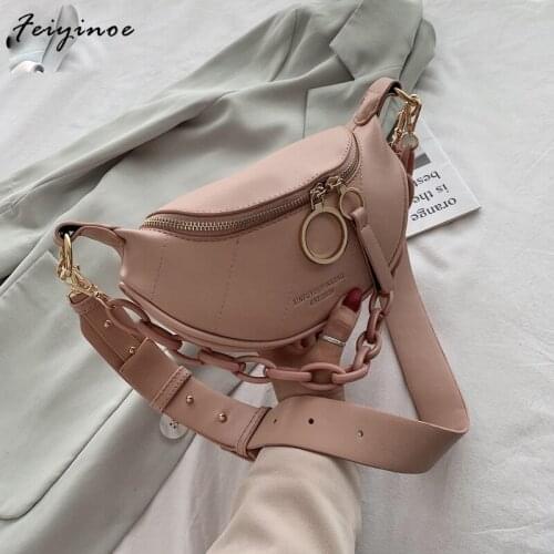 2021 New In Messenger Bag Women Letter Chains Single Shoulder Chest PU Leather Handbag and Purse Wide Straps Day Clutches