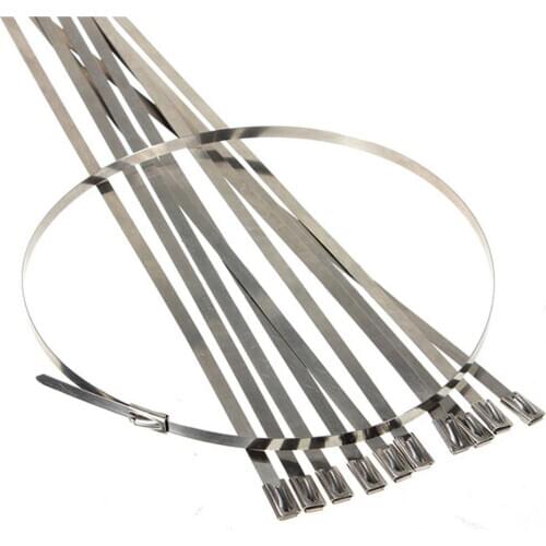 New Style 10Pcs 17.7" Stainless Steel Locking Cable Ties For Exhaust Pipe Header Wrap Tape Silver