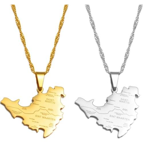 Anniyo Sint Maarten & Saint-Martin Island Pendant Necklaces for Women Girls Saint Martin Gold Silver Color SXM Jewelry #247621