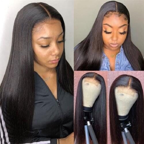 Peruvian Human Hair Wigs With Bangs Straight 4x4 Lace Closure Wig Straight Human Hair Wigs PrePlucked Lace Frontal Wig Remy 150