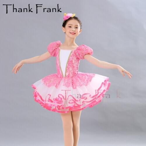 New Sequin Ballerina Dresses Pink Short/Long Sleeve Ballet Girls Dress Dance Clothing Women Romantic Tutu Costumes For Dancing