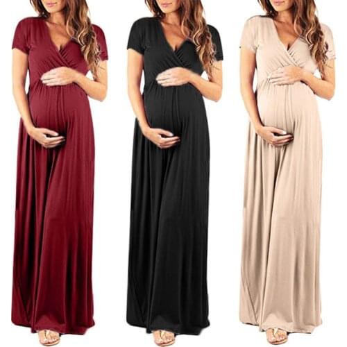 New Maternity Dress Sexy Female Skirt V-Neck Short Sleeve Folds Elastic Waist Swing Maternity Dress Summer Clothes For Women