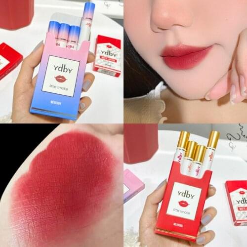 4Pcs/Pack Cigarette Lipstick Lip Gloss Waterproof Matte Velvet Lasting Creative For Girl Student Lip Glaze Kit Cosmetics Set New