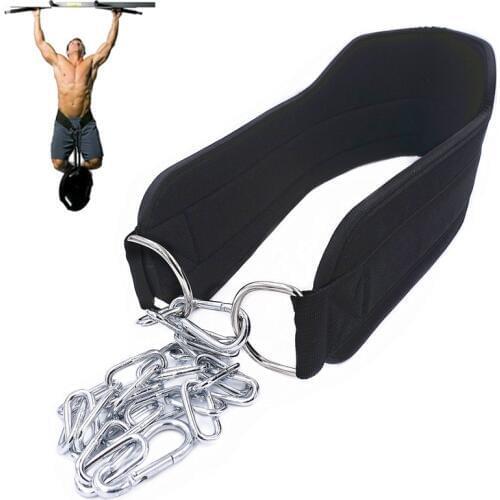 Weight Lifting Dip Belt Neoprene Back Gym Belt with Chain for Fitness Bodybuilding Pull up Strength Training Load Waist Strap