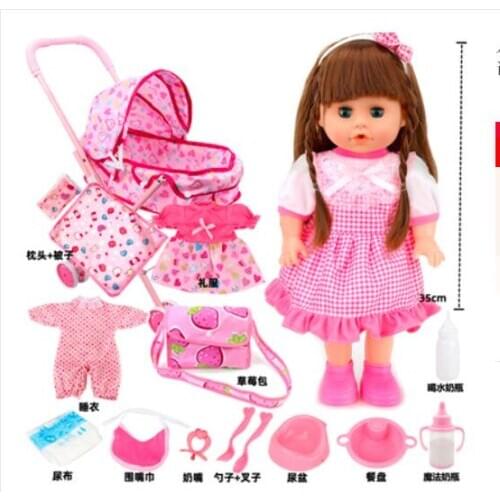 Reborn baby dolls full vinyl body bebe reborn with Stroller Trolley Nursery Carts Toys for Barbie Doll birthday gift