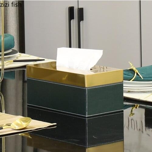 Alloy Tissue Box Dinner Table Paper Towel Organizer Golden Deer Decorative Outer Leather Tissue Boxes Home Decoration Modern