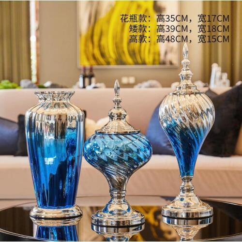 Modern Gradient Color Glass Vase+Artifical Flower Set Figurines Home Furnishings Decoration Crafts Livingroom Fake Flowerpot Art