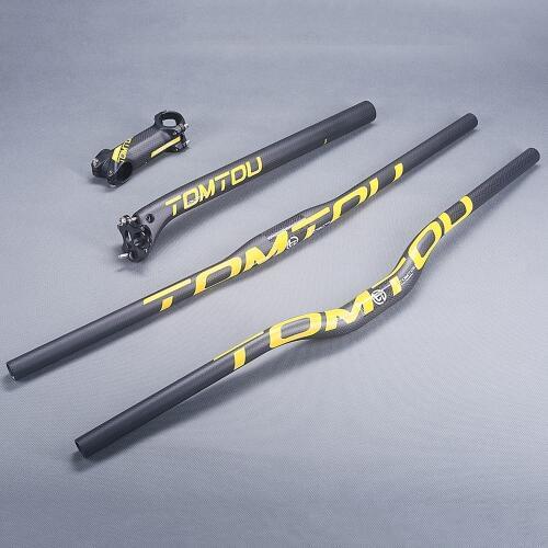TOMTOU 3K Carbon MTB Handlebar Bike Parts Cycling Handlenar + Saetpost + Stem MTB Bike Handlebar Set Matte Yellow - TY2T67