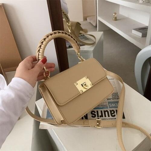 Spring 2021 PU Womens Handbag New Hand-Held Small Square Lock Individuality Single Shoulder Slant Bag