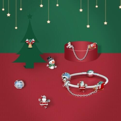 WOSTU Christmas Charms Pendant 925 Sterling Silver Zircon Snowman Snowflake Beads Fit Original Bracelet Necklace DIY Jewelry