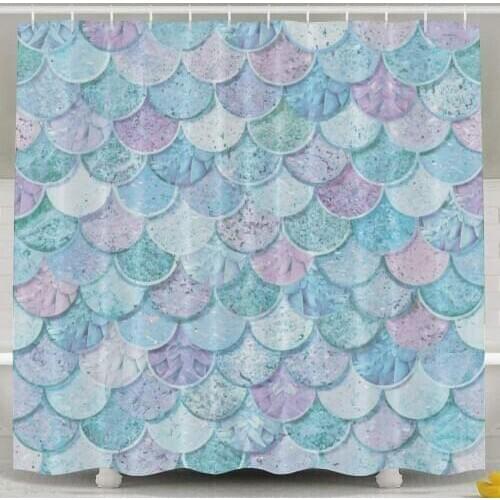 Decams Mermaid Scales Shower Curtain,Waterproof Polyester Shower Curtain Sets For Men/Women