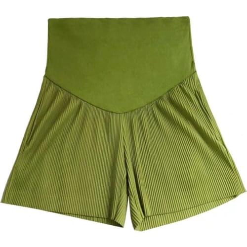 Avocado Green Maternity Pants for Pregnant Women 2Colors Chiffon Pregnancy Clothes Outer Wear Women Maternity Pleated Shorts