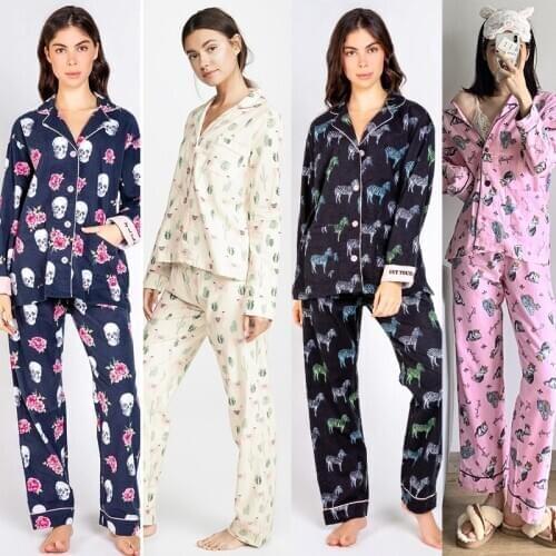 Winter Warm Women Pajamas Soft Frosted Cotton Sleepwear Long Sleeve Print Loungewear Two Piece Pj Sets Plus Size Home Clothes