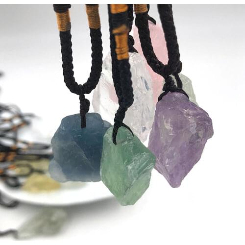 1pc Random Natural Raw Amethyst Clear Rose Citrine Rough Stone Necklace Quartz Crystal Mineral Healing Reiki Pendant Gift Gems