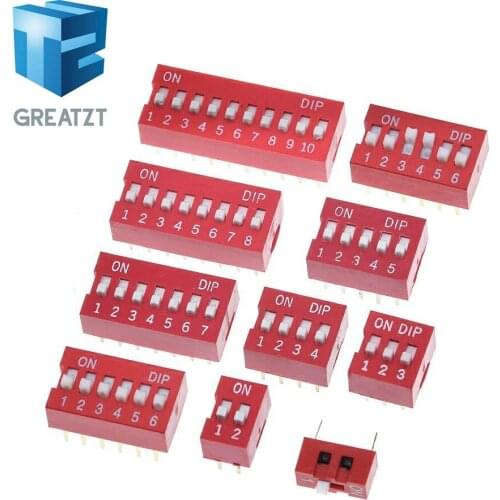 10pcs Slide Type Switch Module 1 2 3 4 5 6 7 8 10PIN 2.54mm Position Way DIP Red Pitch Toggle Switch Red Snap Switch Dial Switch