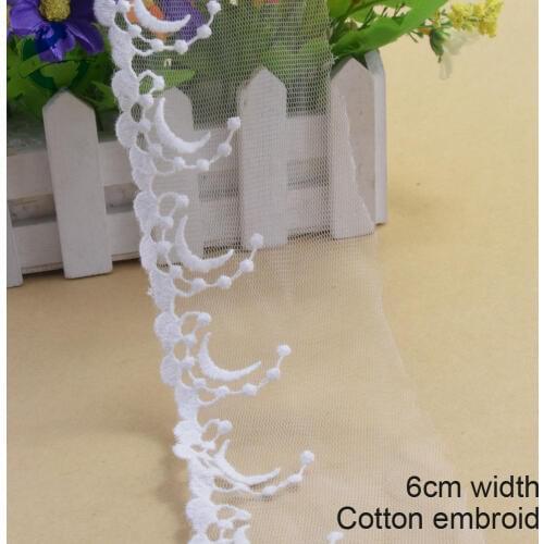 10yards 6cm width Cotton embroid lace sewing ribbon guipure trims fabric warp knitting DIY dolls Accessories wedding lace#3368