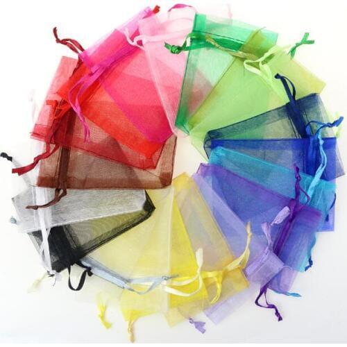 100pcs/lot 7x9 9x12 10x15 13x18cm Drawable Organza Bags Wedding Christmas Gift Bags Jewelry Packaging Organza Bags & Pouches